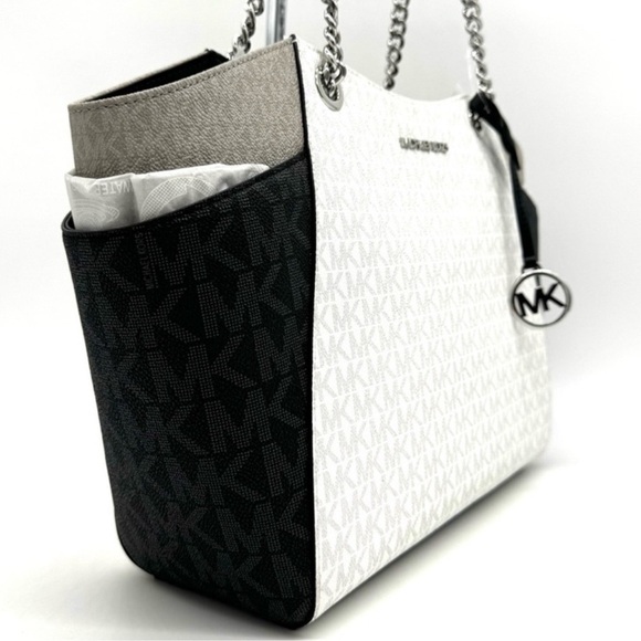 Michael Kors Large Jet Set Travel Chain Shoulder Bag Optic White Multi - Picture 4 of 11